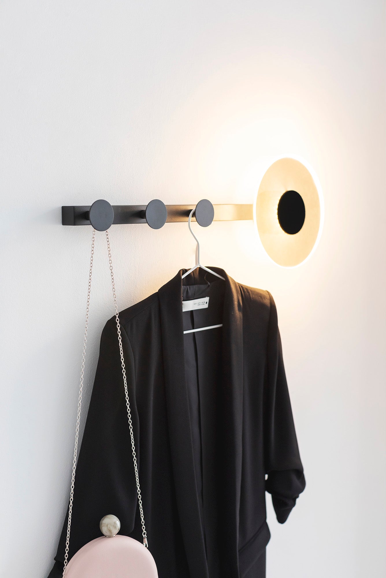 Venus Wall Lamp Coat Rack, 6W LED, 3000K, 490lm, Black, 3yrs Warranty by Mantra