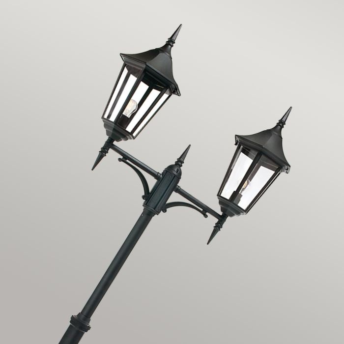 Valencia Grande 2 Light Twin Head Lamp Post - Black