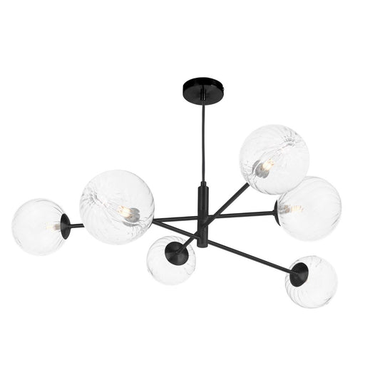 Vignette 6 Light Pendant Matt Black and Twisted Glass