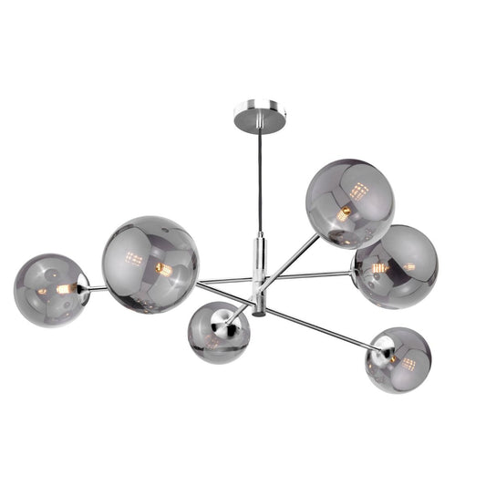 Vignette 6 Light Pendant Polished Chrome and Large Smoked Glass