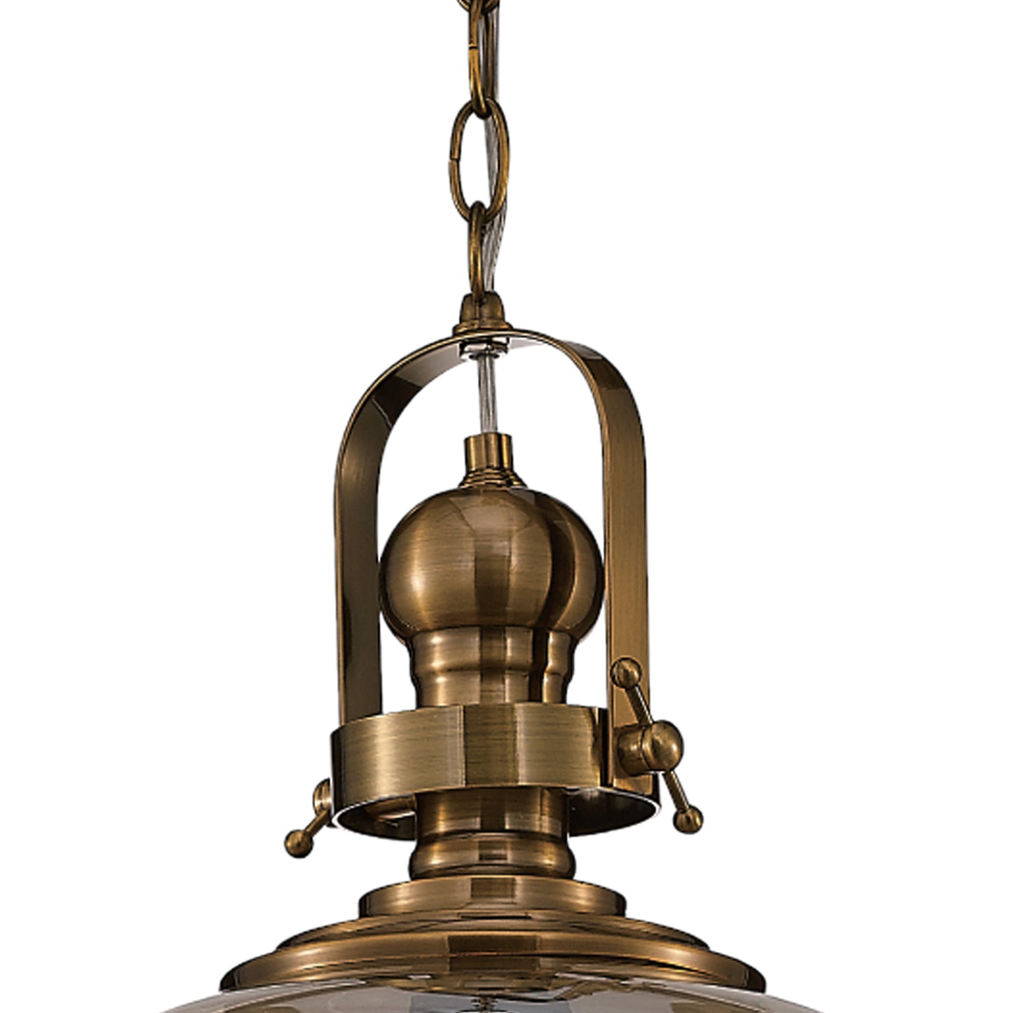 Vintage 26cm Bell Pendant, 1 Light E27, Antique Brass/Amber Glass by Mantra