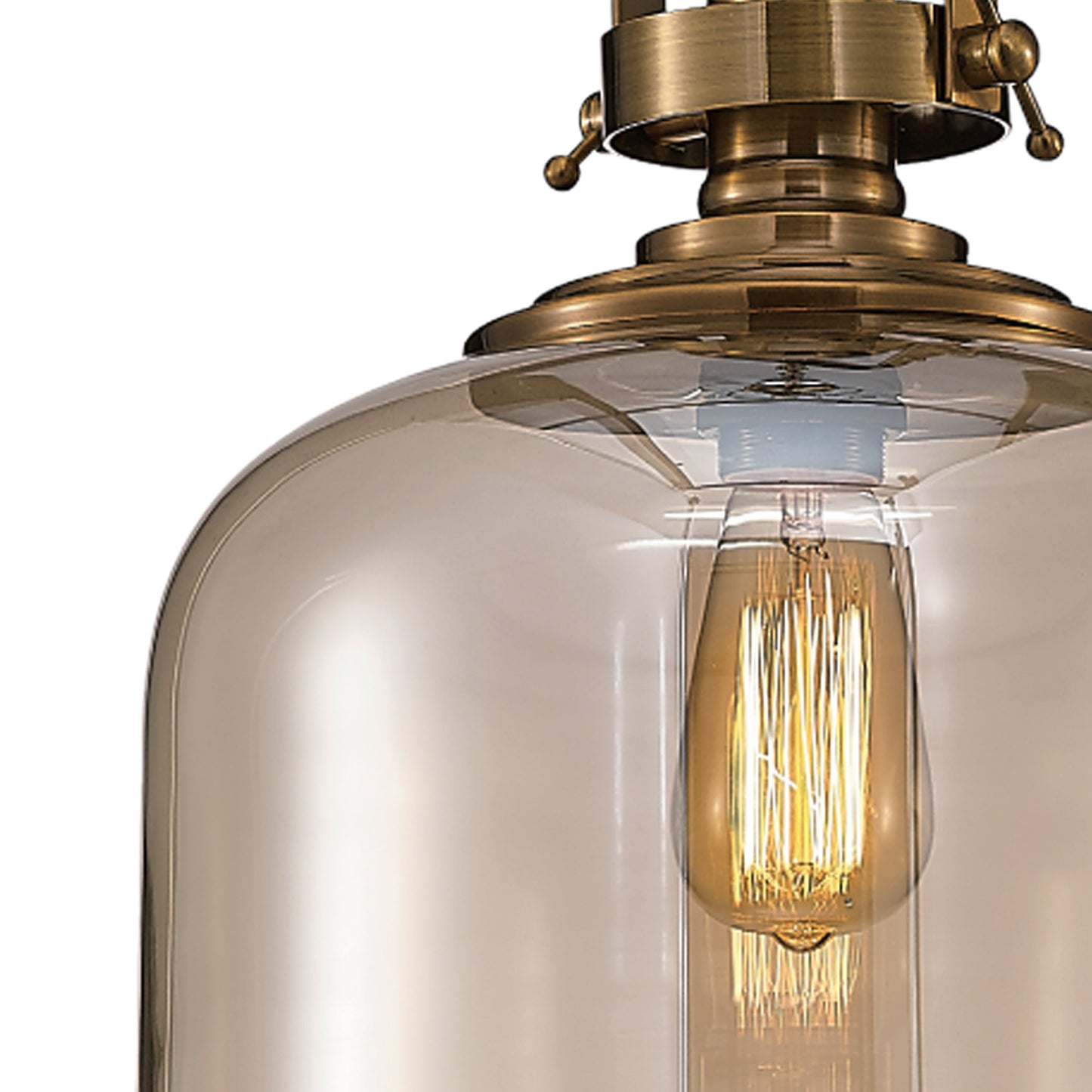 Vintage 33cm Bell Pendant, 1 Light E27, Antique Brass/Amber Glass by Mantra