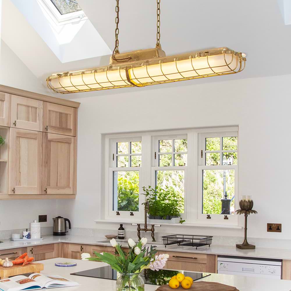 Soho Lighting Warwick Brass Industrial Strip Large Pendant Light - The Statement Collection
