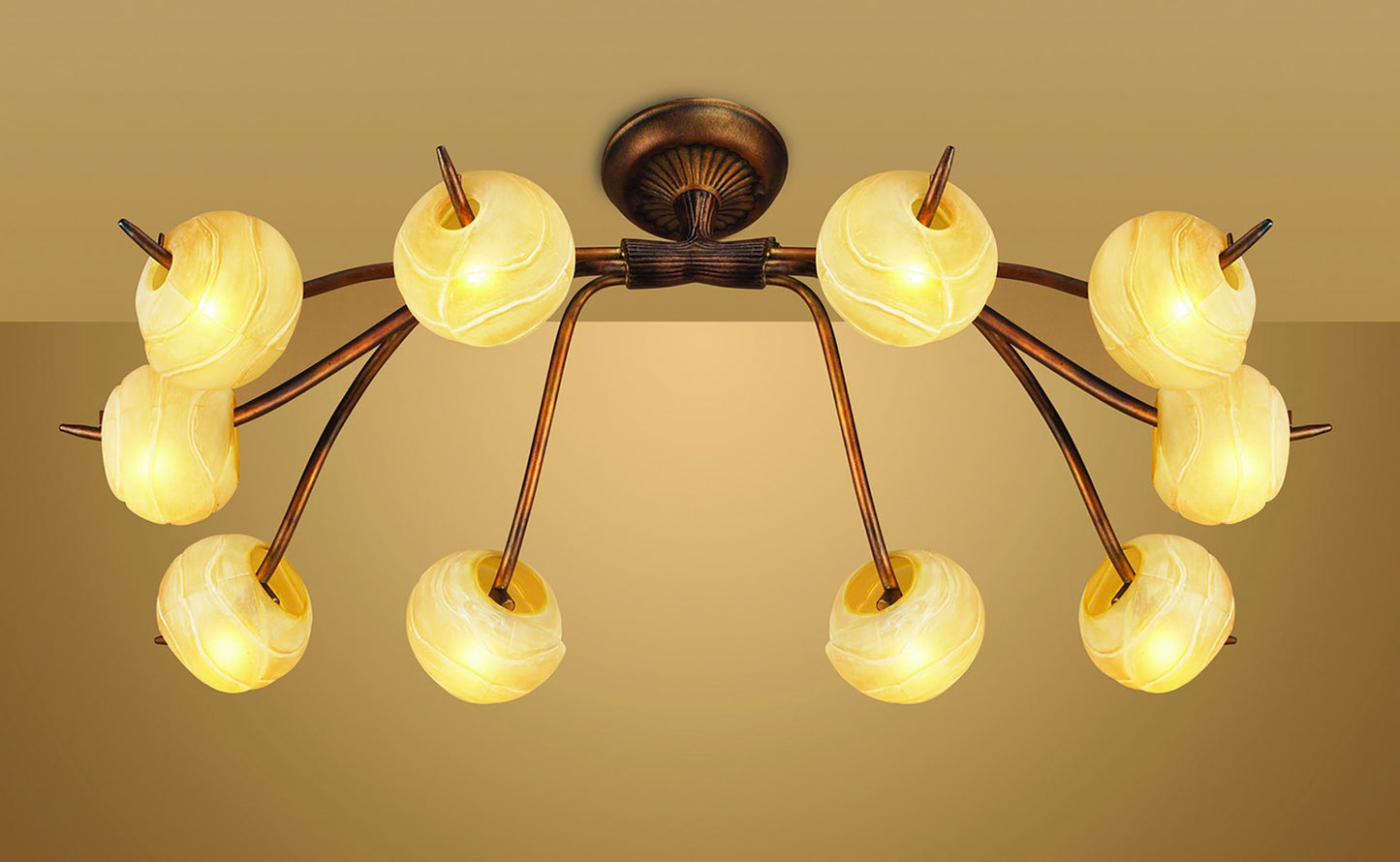 (0038 001) Wave Ceiling 10 Light G9, Rustic Gold by Mantra