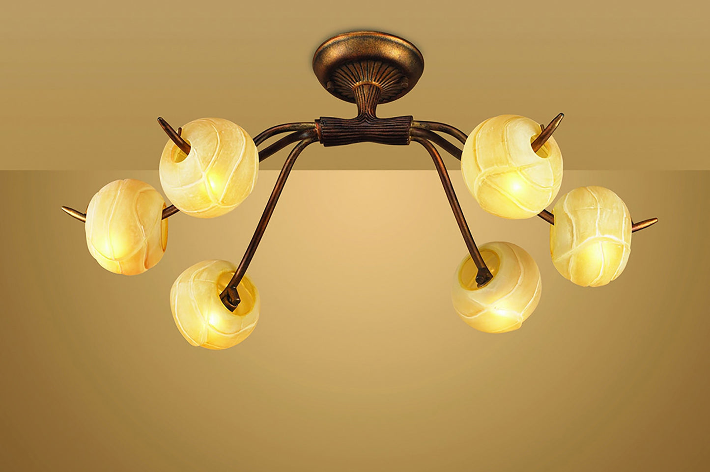 (0038 002) Wave Ceiling 6 Light G9, Rustic Gold by Mantra