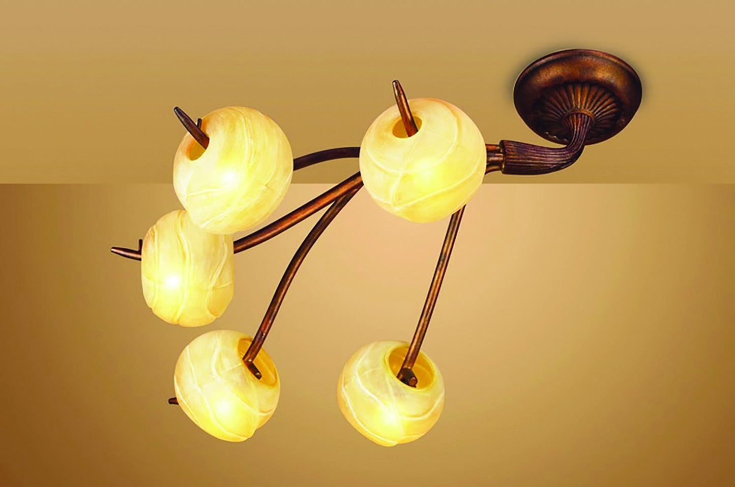 (0038 003) Wave Ceiling 5 Light G9, Rustic Gold by Mantra