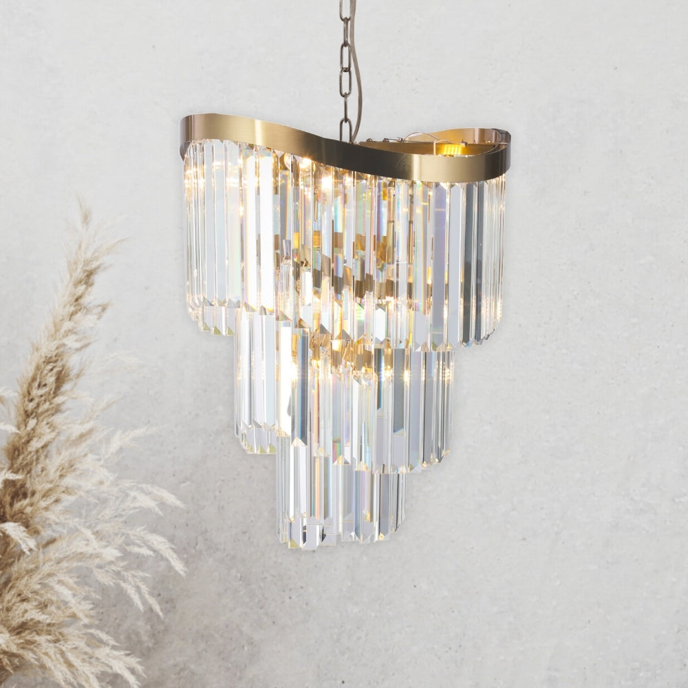 Waverly 6 Light Crystal Pendant Satin Brass