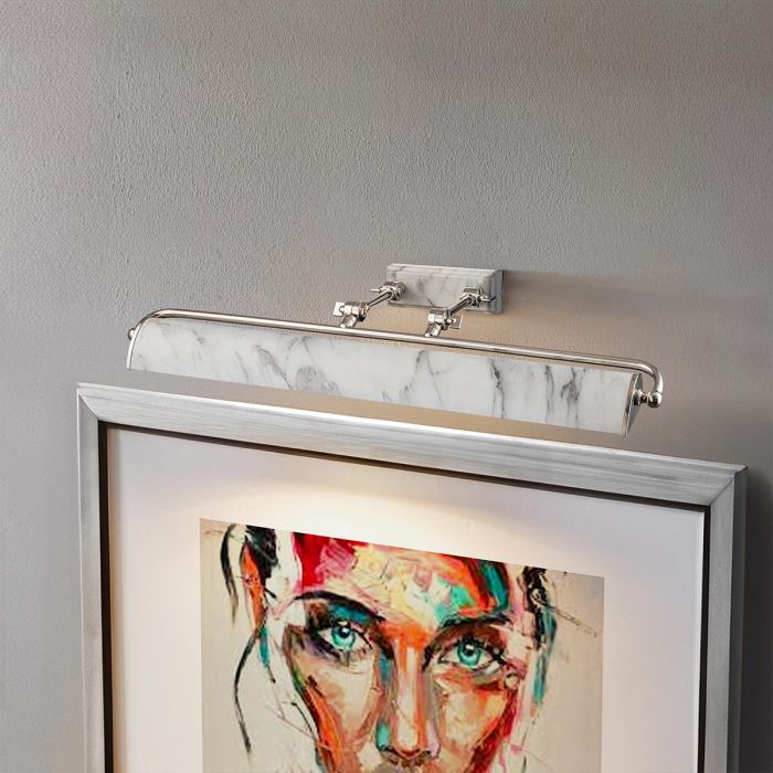 Winchfield 4lt Large Picture Light - Polished Nickel & White Marble Effect
