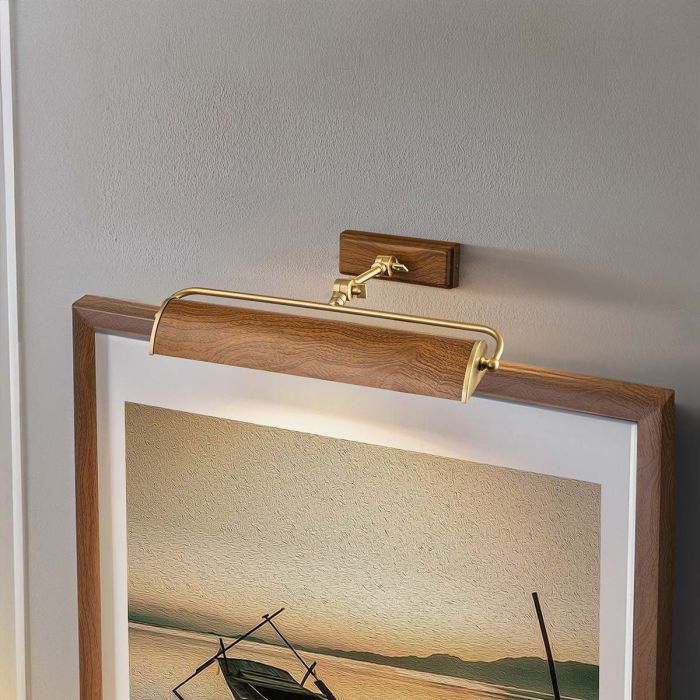 Winchfield 2lt Medium Picture Light - Aged Brass & Oak Effect