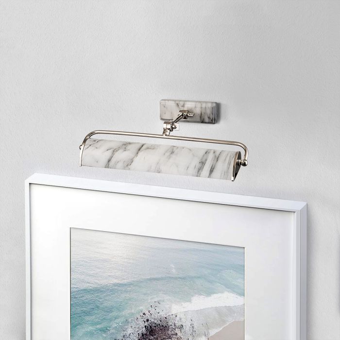 Winchfield 2lt Medium Picture Light - Polished Nickel & White Marble Effect