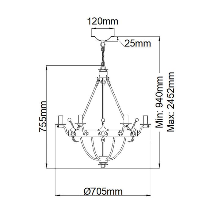 Windsor 6 Light Chandelier - Graphite