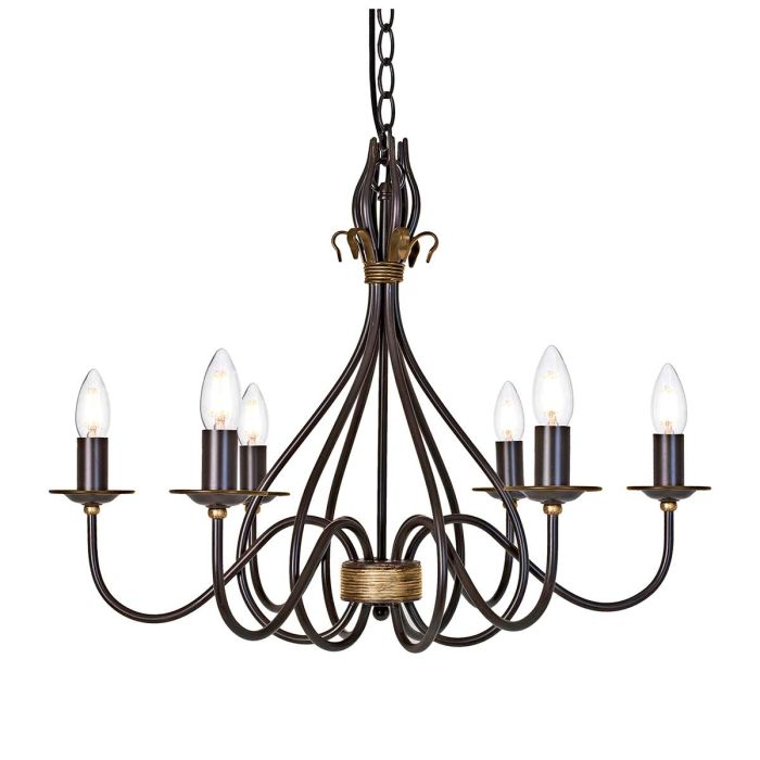 Windermere 6 Light Chandelier - Rust / Gold