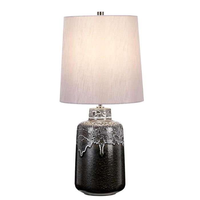 Woolwich 1 Light Table Lamp - Textured Graphite, White Glaze and Silver Shade