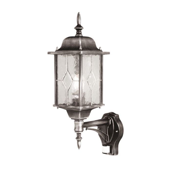 Wexford 1 Light Up Wall Lantern with PIR - Black / Silver