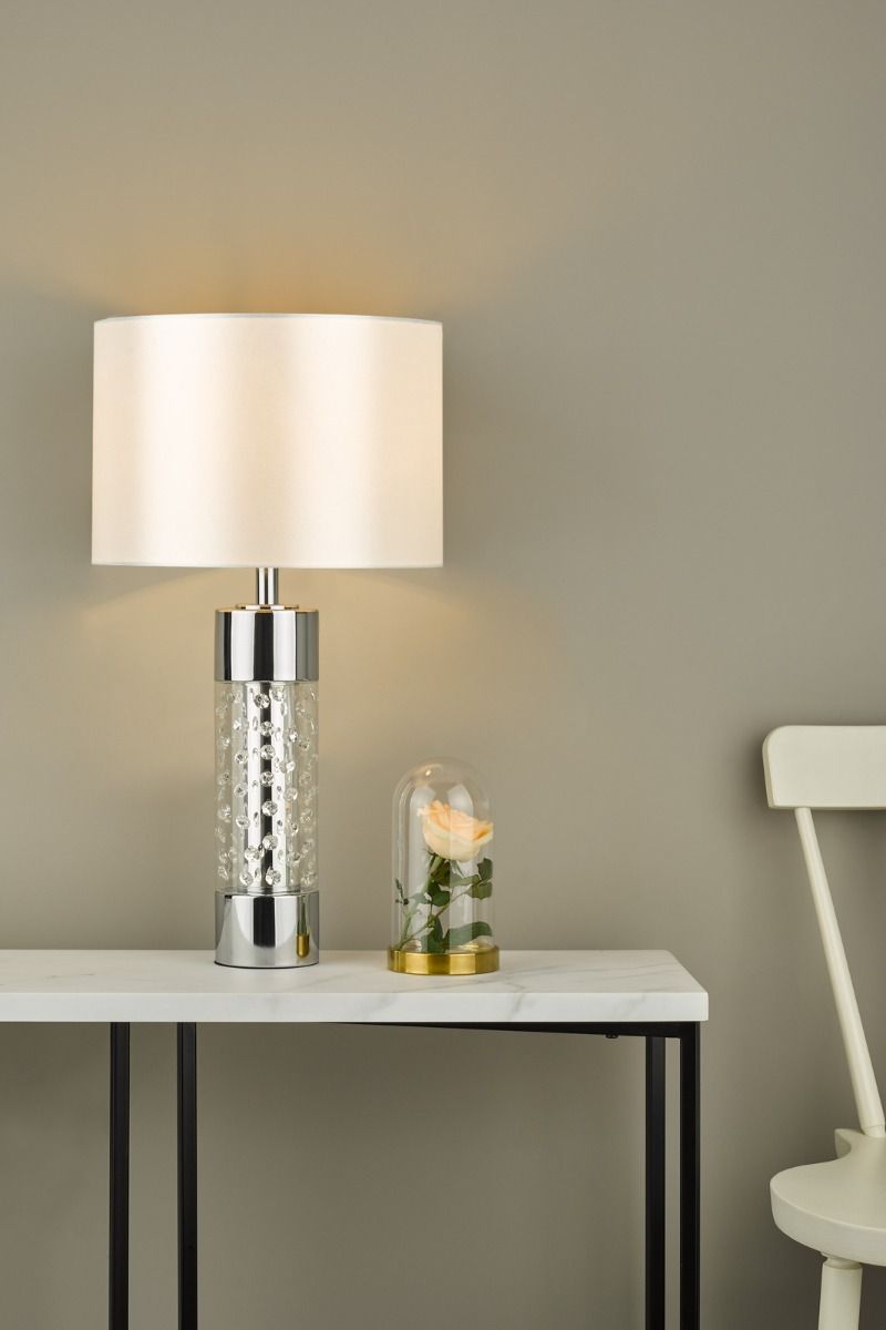 Yalena Large Table Lamp Polished Chrome And Glass With Shade