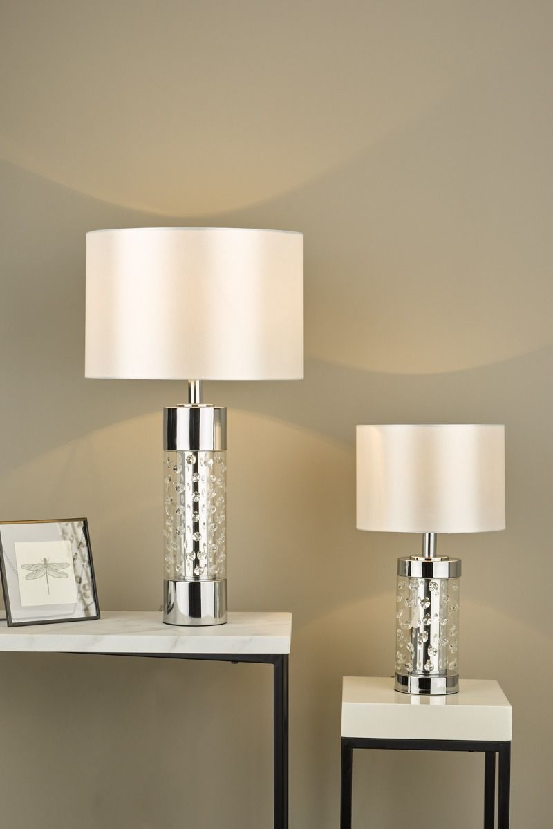 Yalena Large Table Lamp Polished Chrome And Glass With Shade