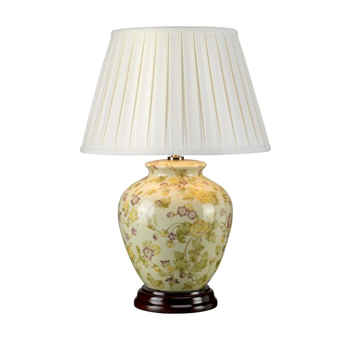 Yellow Flowers 1 Light Table Lamp - Yellow and Purple with Ivory Shade