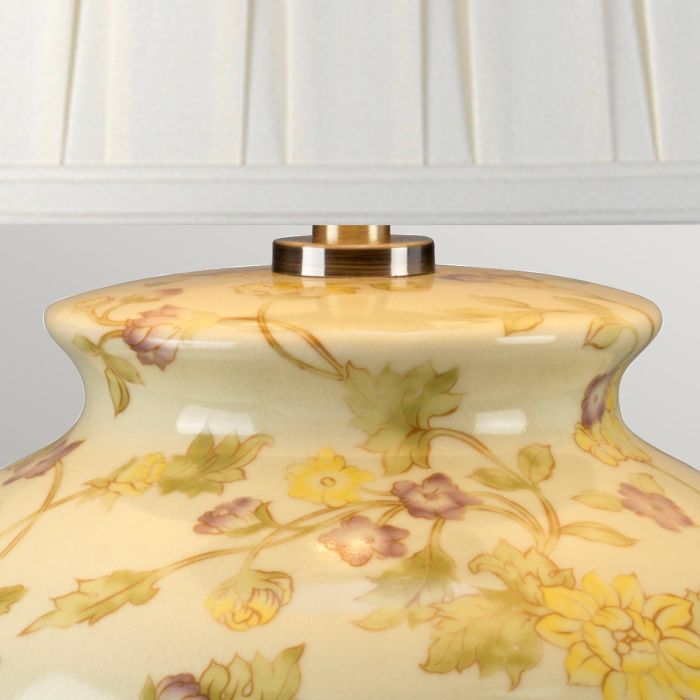 Yellow Flowers 1 Light Table Lamp - Yellow and Purple with Ivory Shade