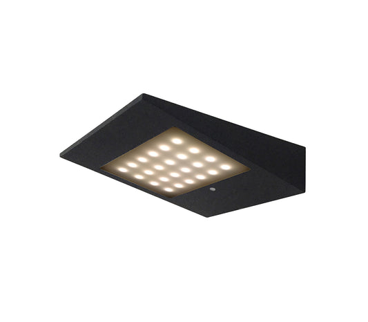 Yeti Solar/Sensor Wall Lamp, 2.2W LED, 3000K, 188lm, IP54, Graphite, 3yrs Warranty by Mantra