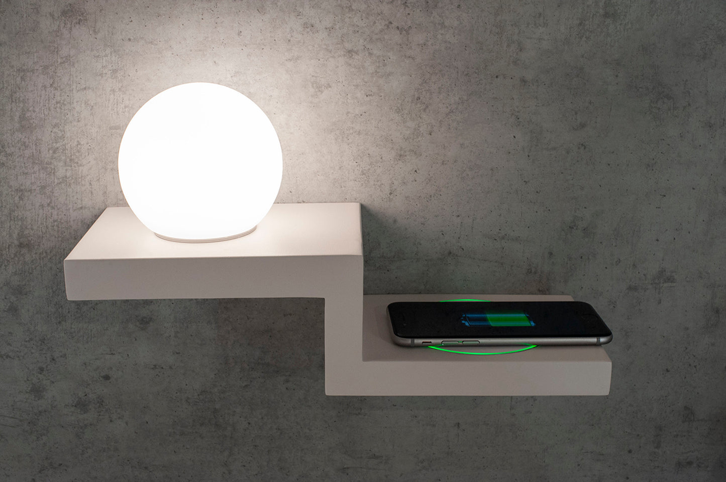Zanzibar Wall Lamp Switched Globe With Mobile Phone Induction Charger, 6W LED, 3000K, 470lm, Sand White, 3yrs Warranty by Mantra