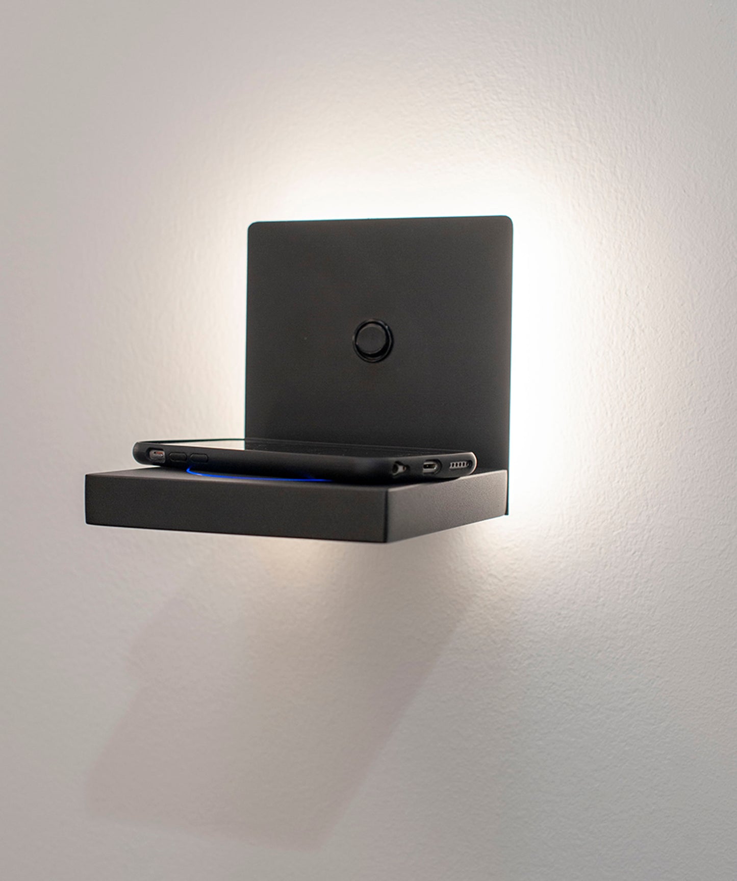 Zanzibar Wall Lamp Switched Globe With Mobile Phone Induction Charger, 6W LED, 3000K, 470lm, Sand Black, 3yrs Warranty by Mantra