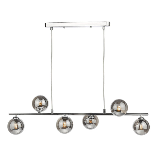 Spiral 6 Light Bar Pendant Polished Chrome Smoked Glass