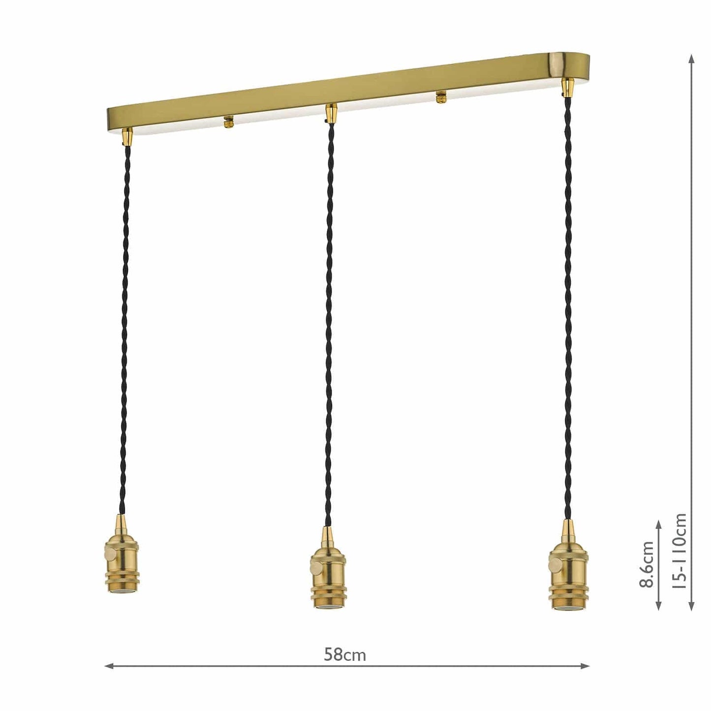 dar lighting 3 Light Bar Suspension Brass With Black Cable SPB3640