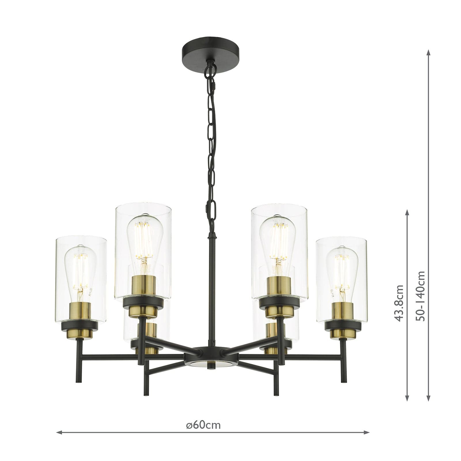 dar lighting Abel 6 Light Pendant Satin Black Glass ABE0654