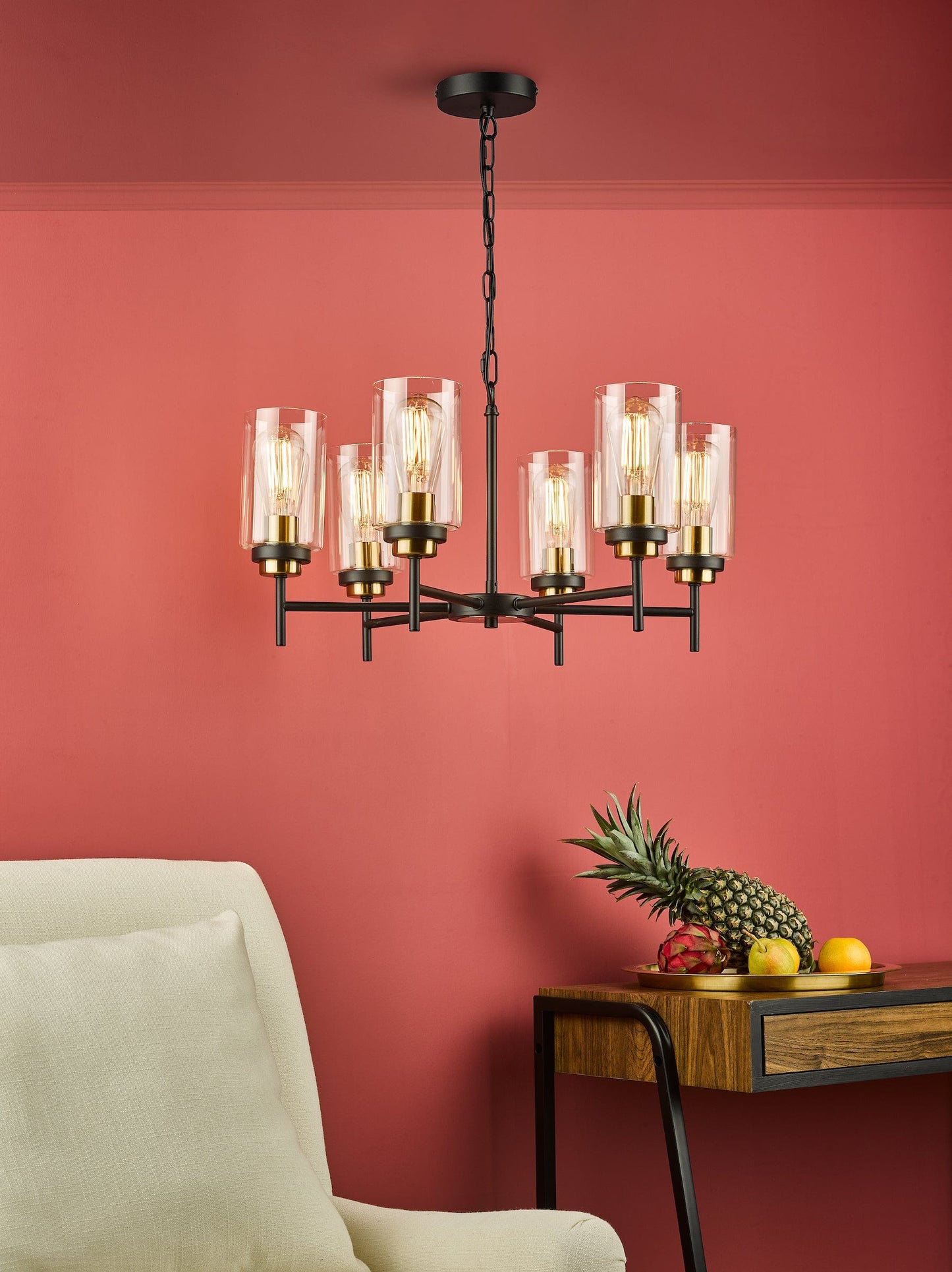 dar lighting Abel 6 Light Pendant Satin Black Glass ABE0654