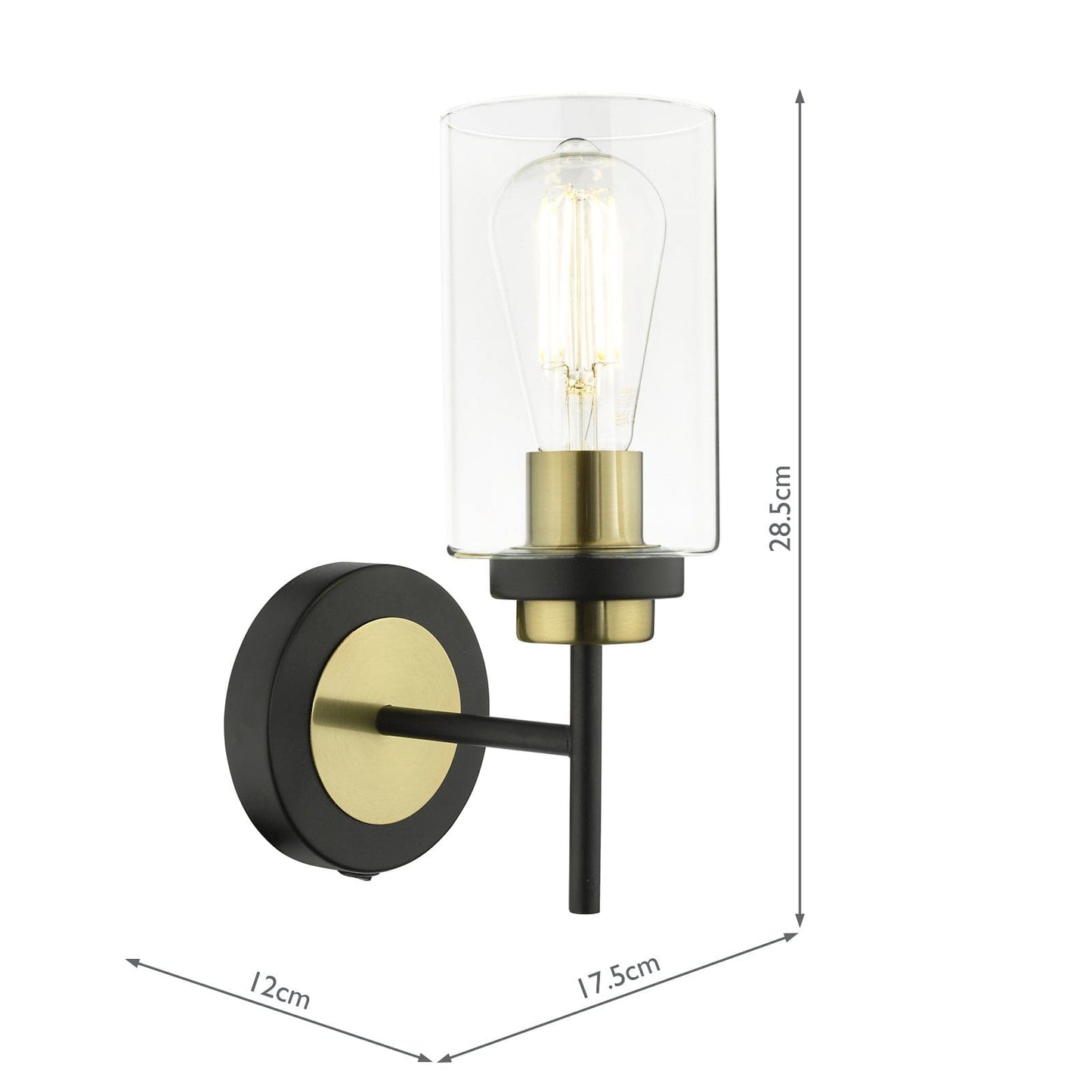 dar lighting Abel Wall Light Satin Black & Gold with Glass Shades ABE0754