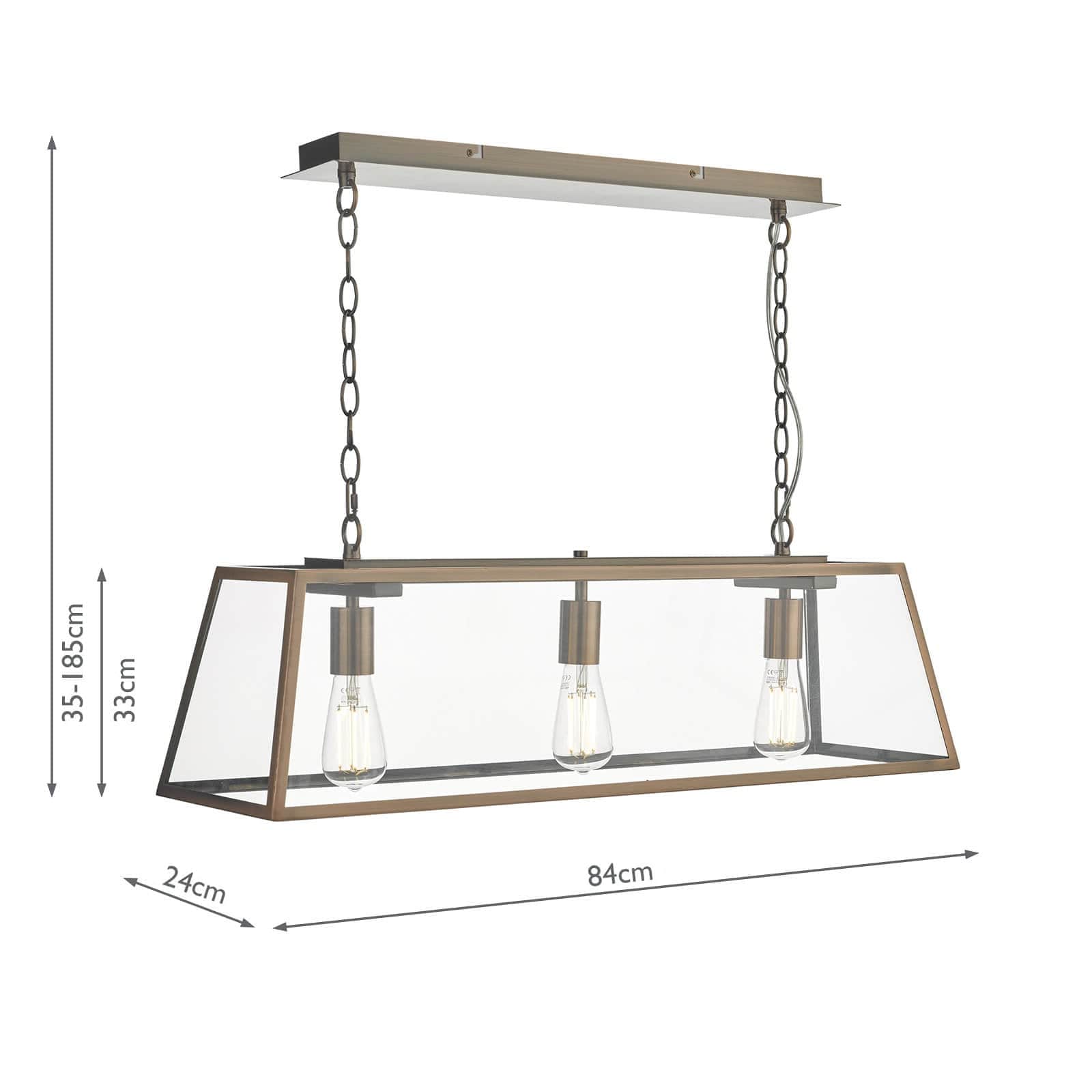 dar lighting Academy 3 Light Bar Pendant Antique Copper ACA0364