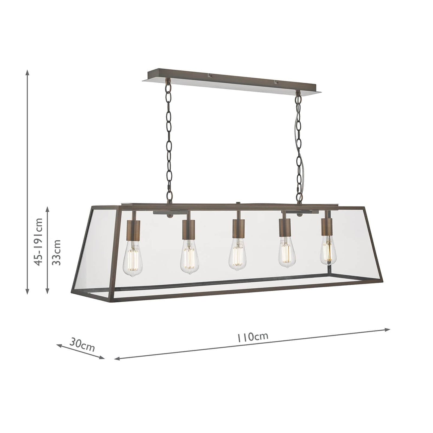 dar lighting Academy 5 Light Bar Pendant Antique Copper ACA0564