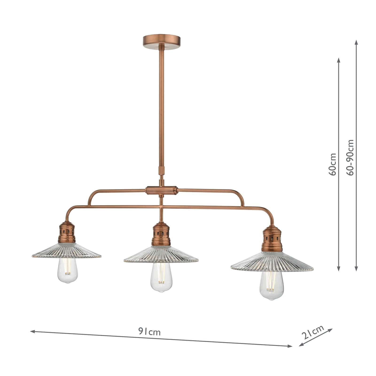 dar lighting Adeline Bar Pendant Brushed Copper & Glass ADE7364