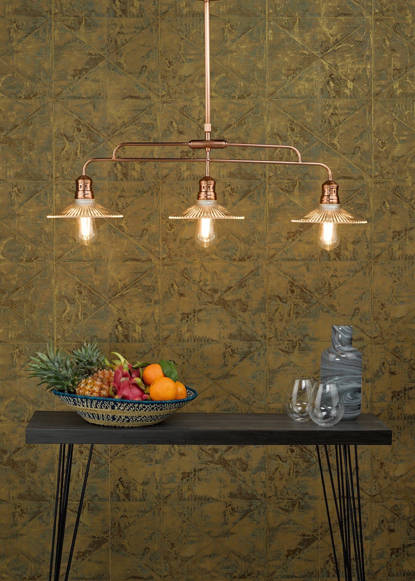 dar lighting Adeline Bar Pendant Brushed Copper & Glass ADE7364