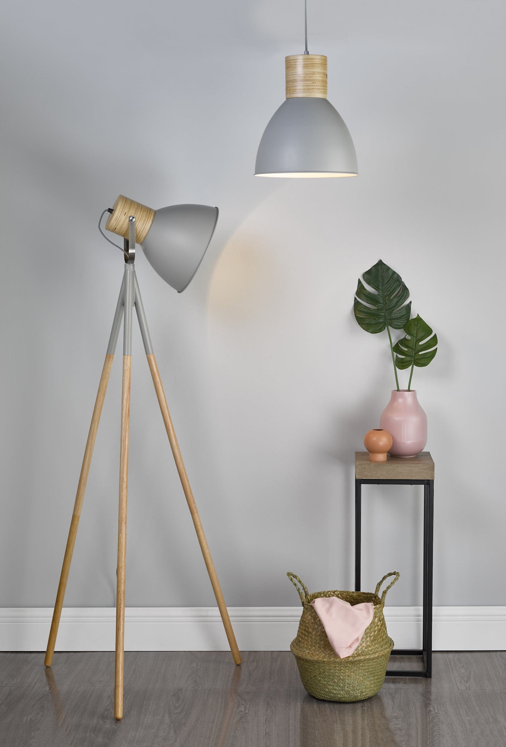 dar lighting Adna Floor Lamp Grey & Natural Wood ADN4939