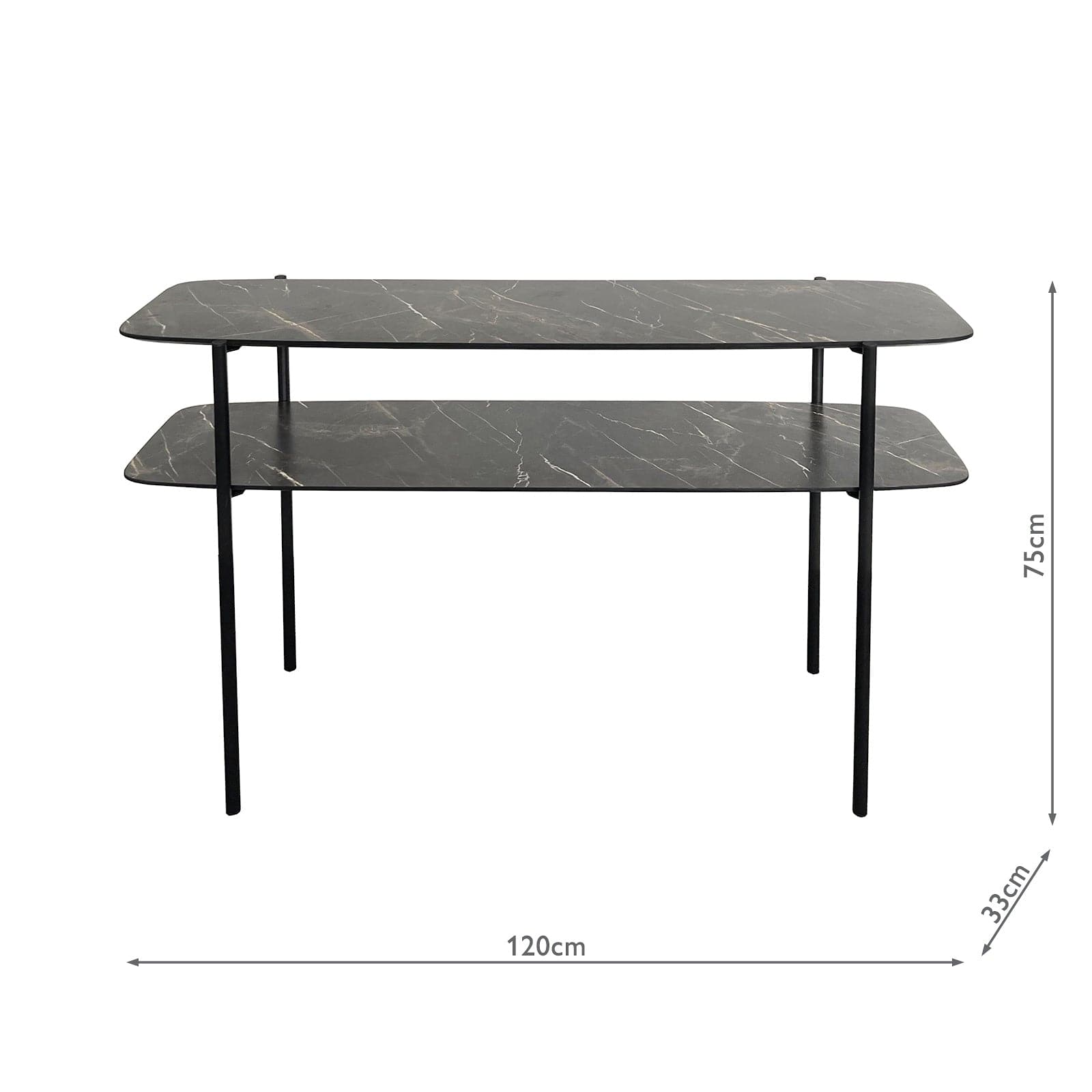 dar lighting Agnesa 2 Tier Console Table Dark Marble Effect and Matt Black 001AGN001