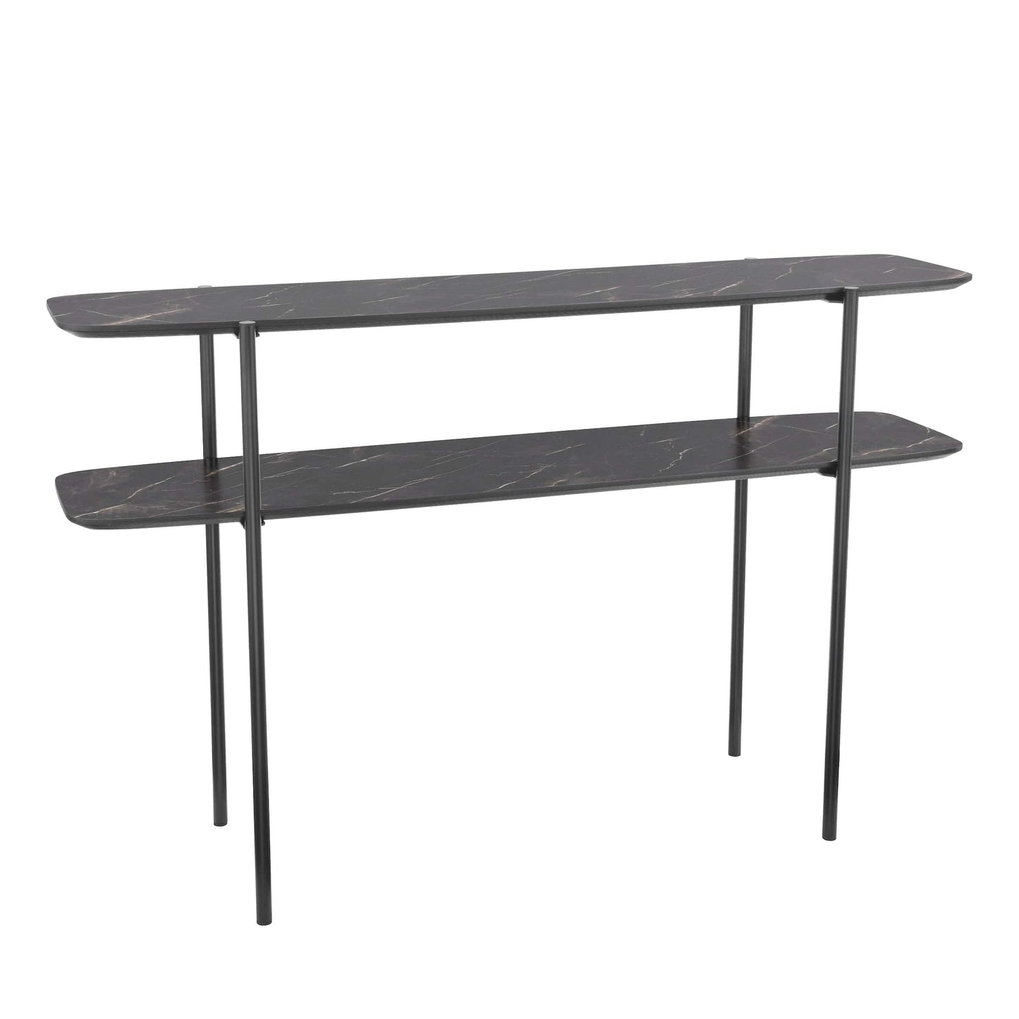 dar lighting Agnesa 2 Tier Console Table Dark Marble Effect and Matt Black 001AGN001