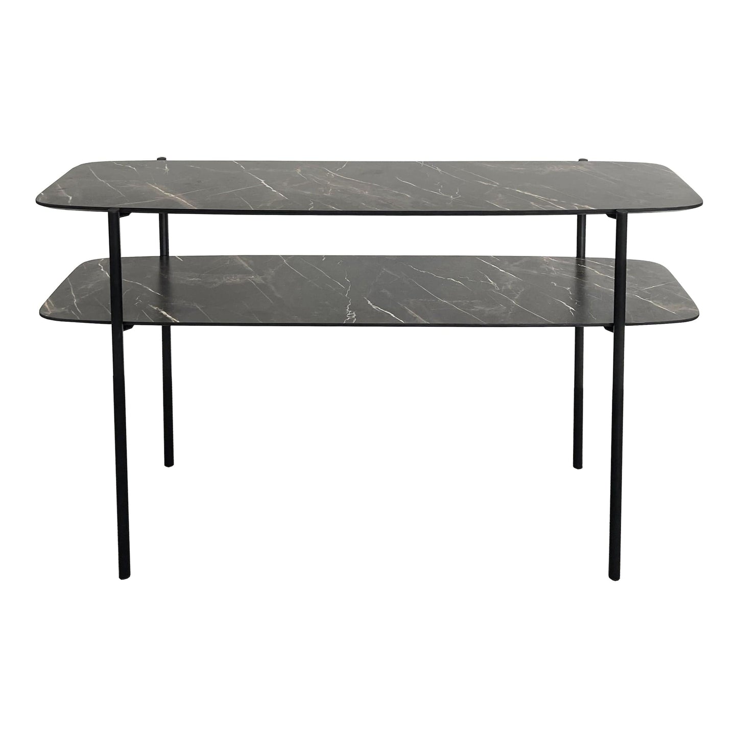 dar lighting Agnesa 2 Tier Console Table Dark Marble Effect and Matt Black 001AGN001