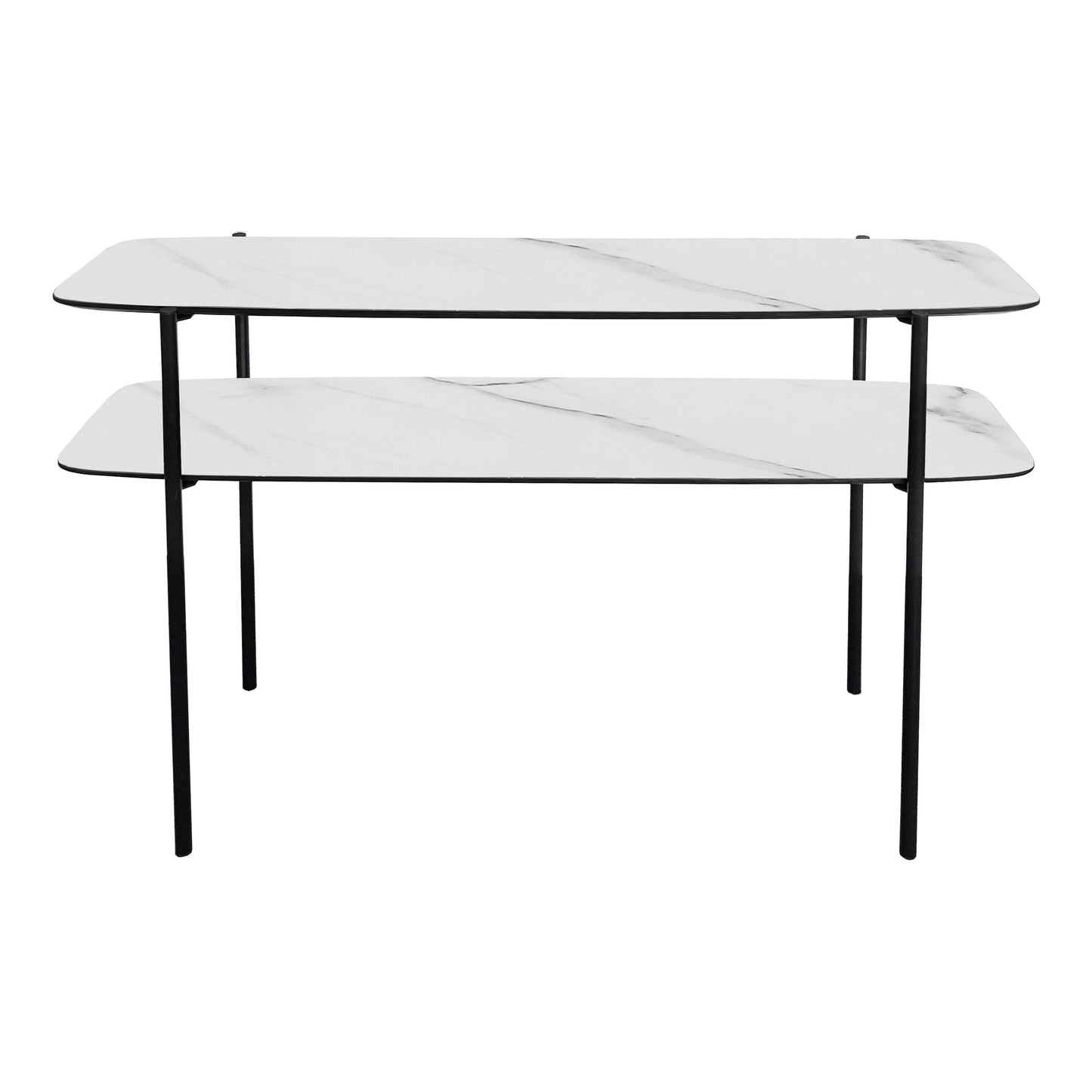 dar lighting Agnesa 2 Tier Console Table Light Marble Effect and Matt Black 001AGN002