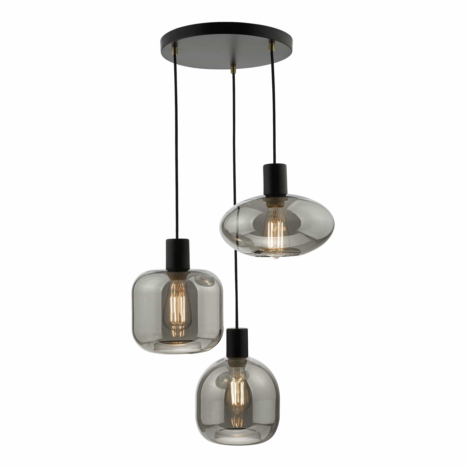 dar lighting Aiden 3 Light Cluster Pendant Satin Black & Smoked AID0310