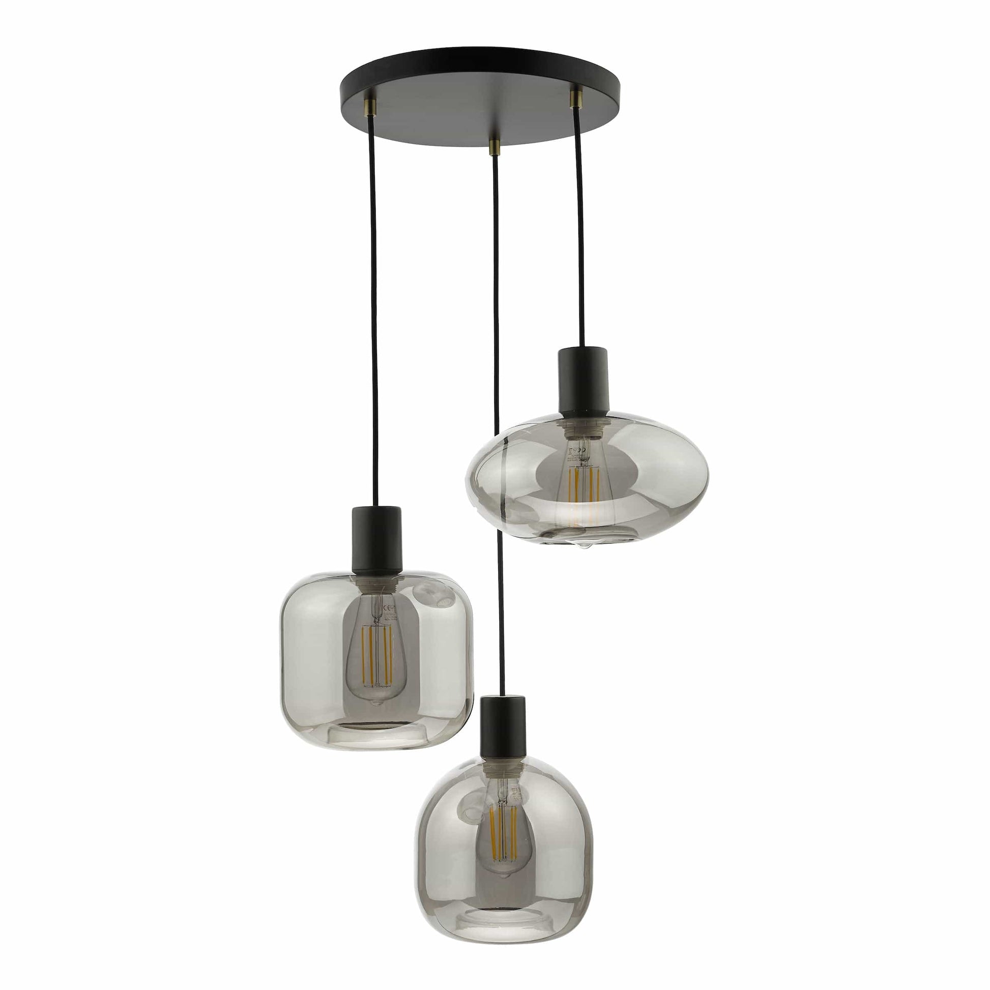 dar lighting Aiden 3 Light Cluster Pendant Satin Black & Smoked AID0310