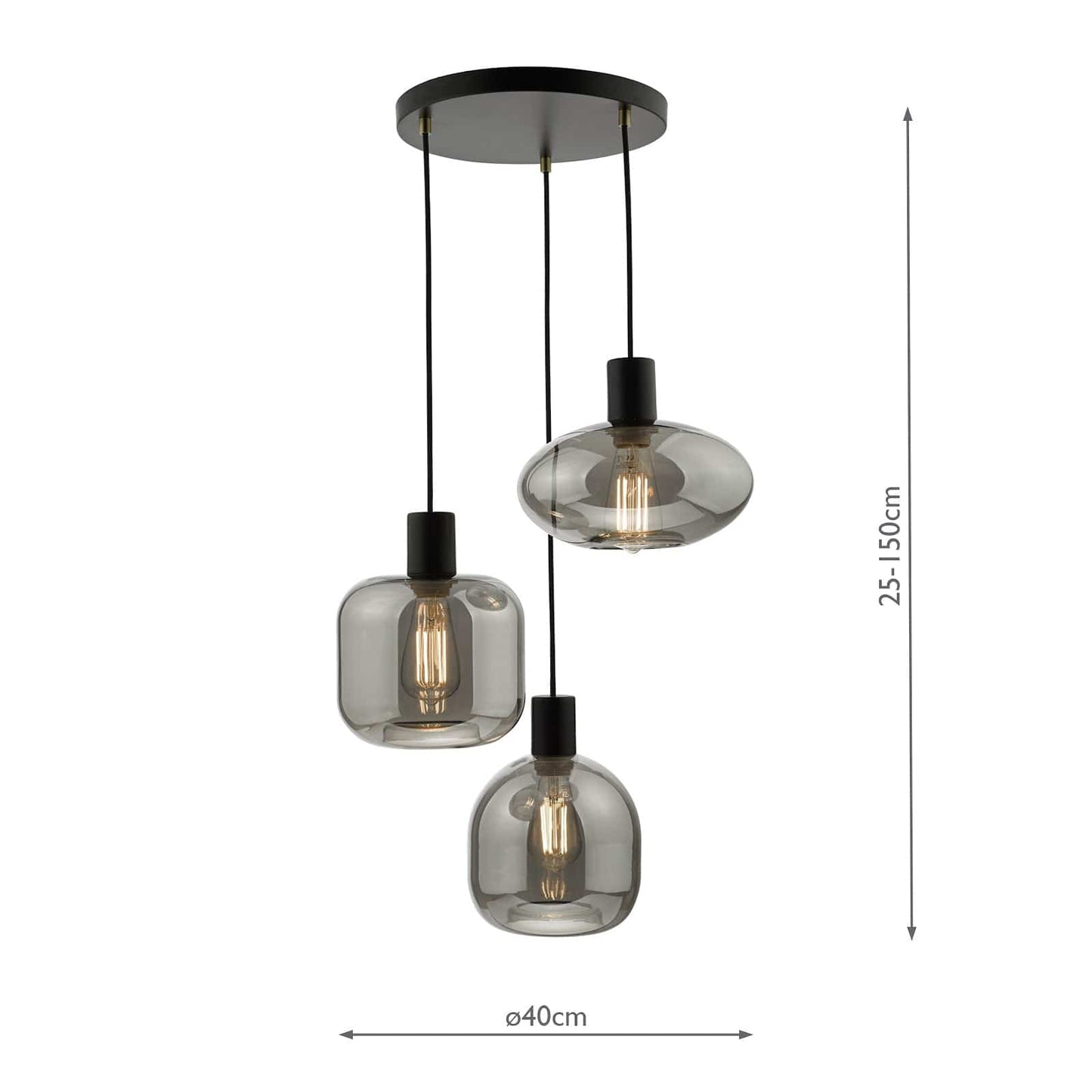 dar lighting Aiden 3 Light Cluster Pendant Satin Black & Smoked AID0310