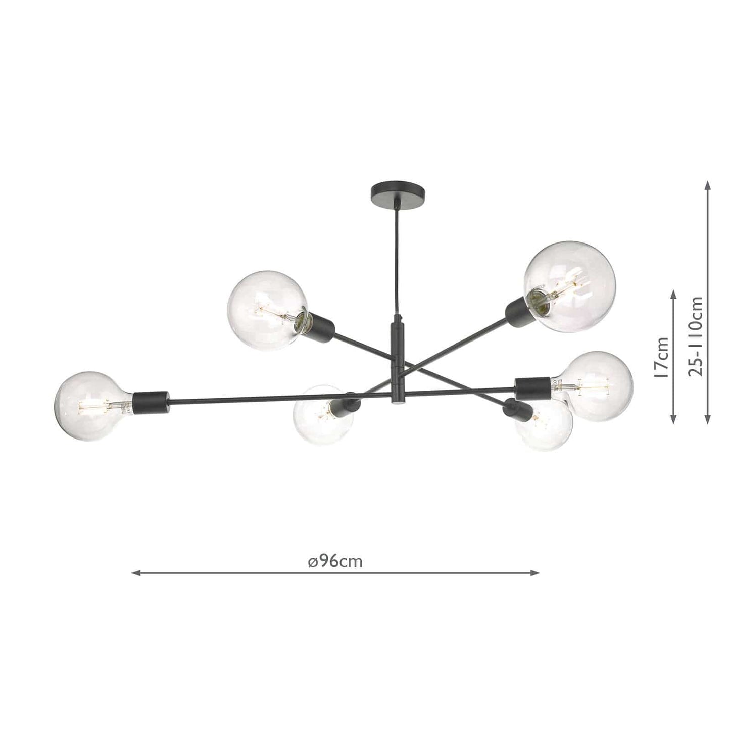 dar lighting Alana 6 Light Pendant Black ALA0622