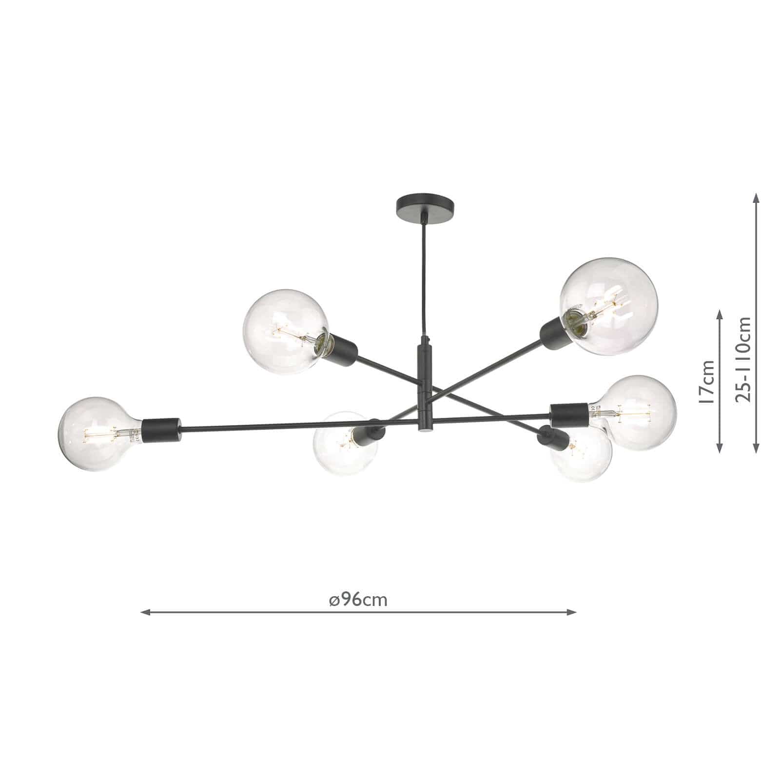 dar lighting Alana 6 Light Pendant Black ALA0622