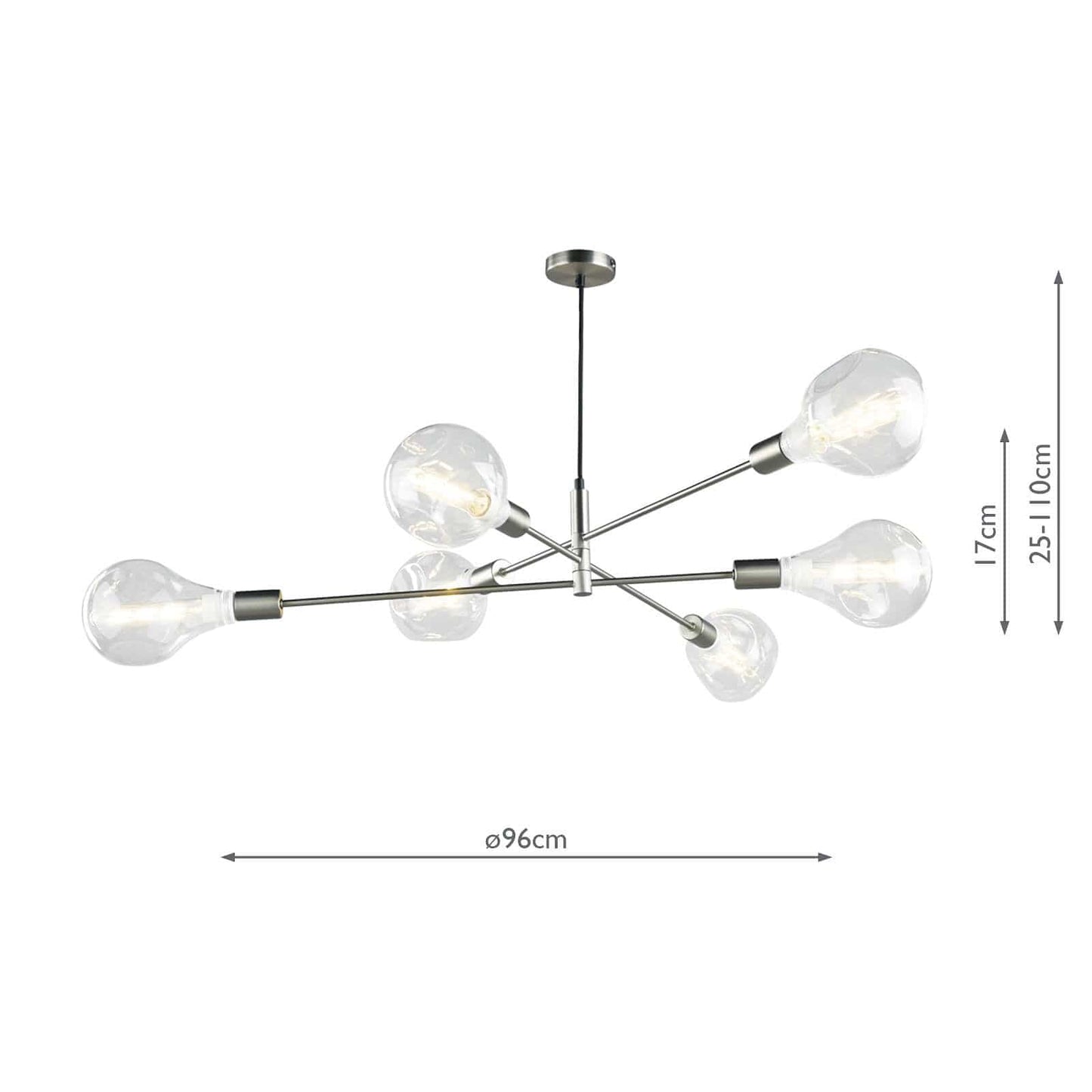 dar lighting Alana 6 Light Pendant Satin Chrome ALA0646