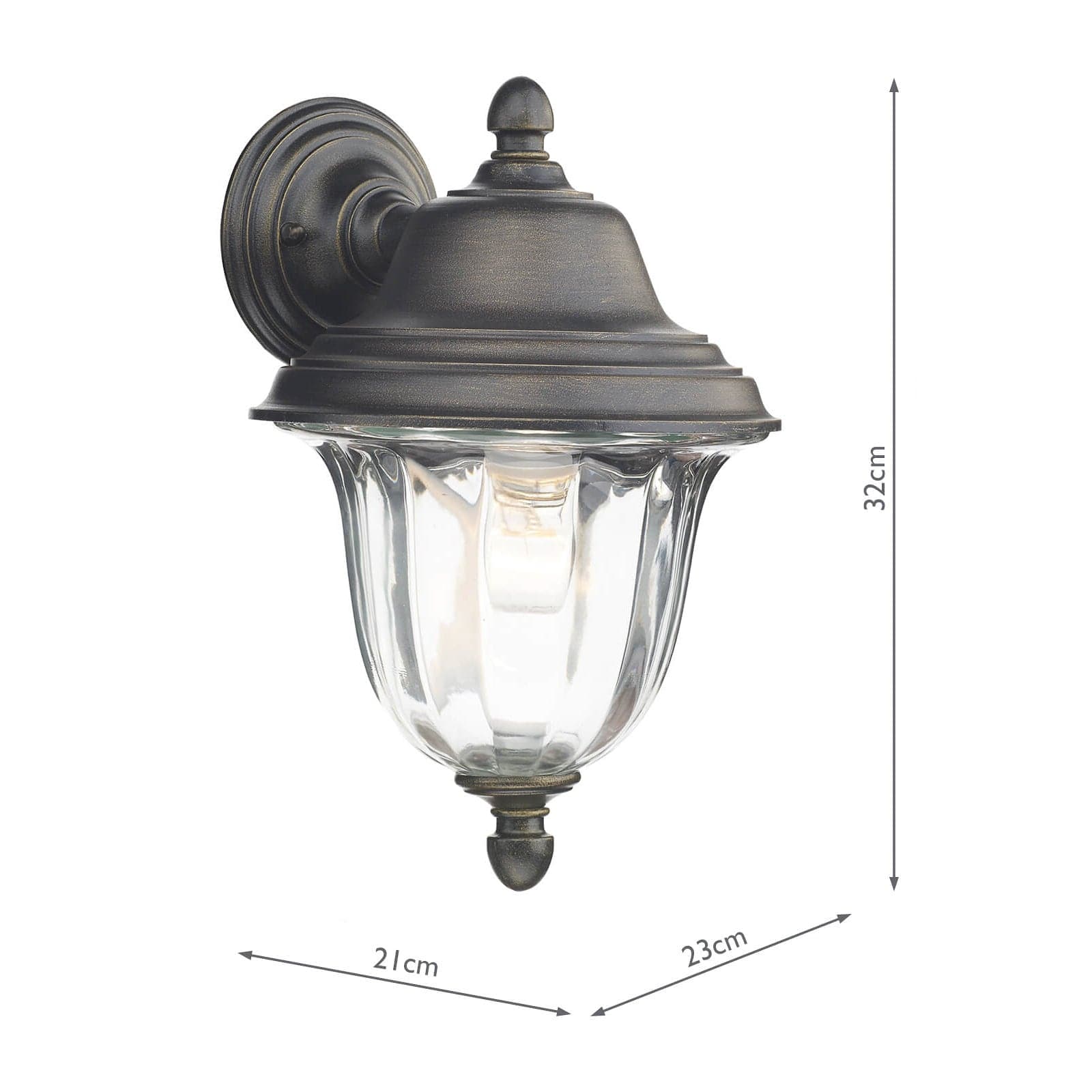 dar lighting Aldgate Outdoor Wall Light Black/Gold Glass IP44 ALD1635