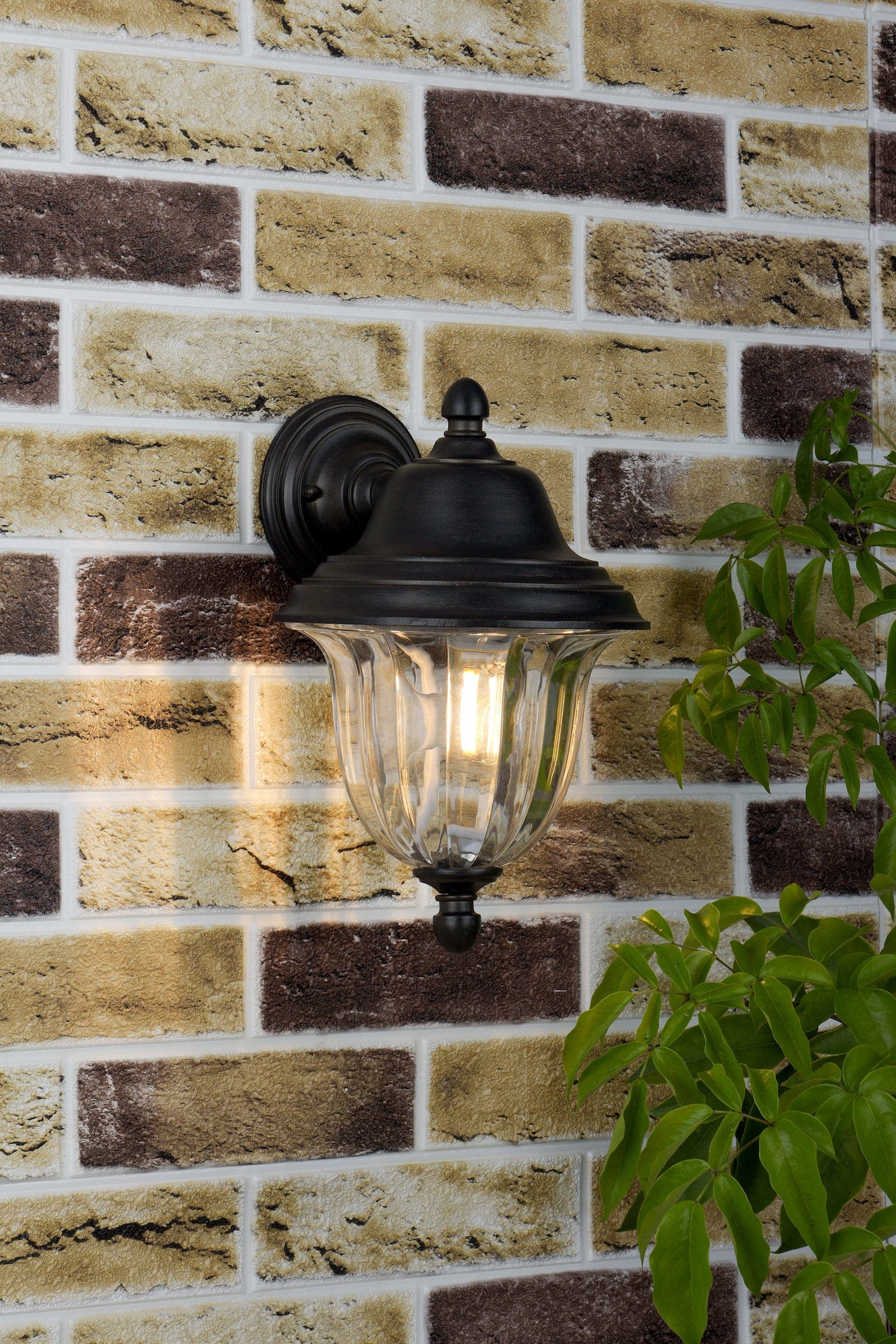 dar lighting Aldgate Outdoor Wall Light Black/Gold Glass IP44 ALD1635