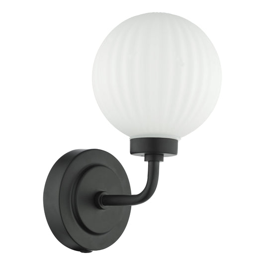 dar lighting Alrik Bathroom Wall Light Matt Black Opal Glass IP44 ALR0722