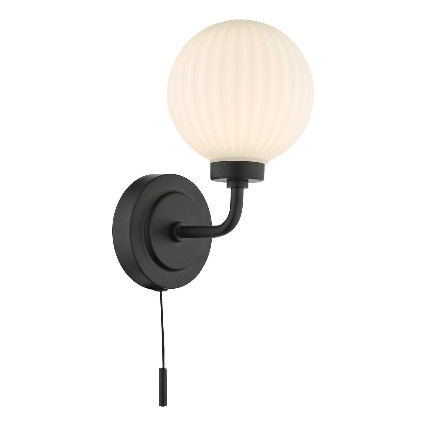 dar lighting Alrik Bathroom Wall Light Matt Black Opal Glass IP44 ALR0722