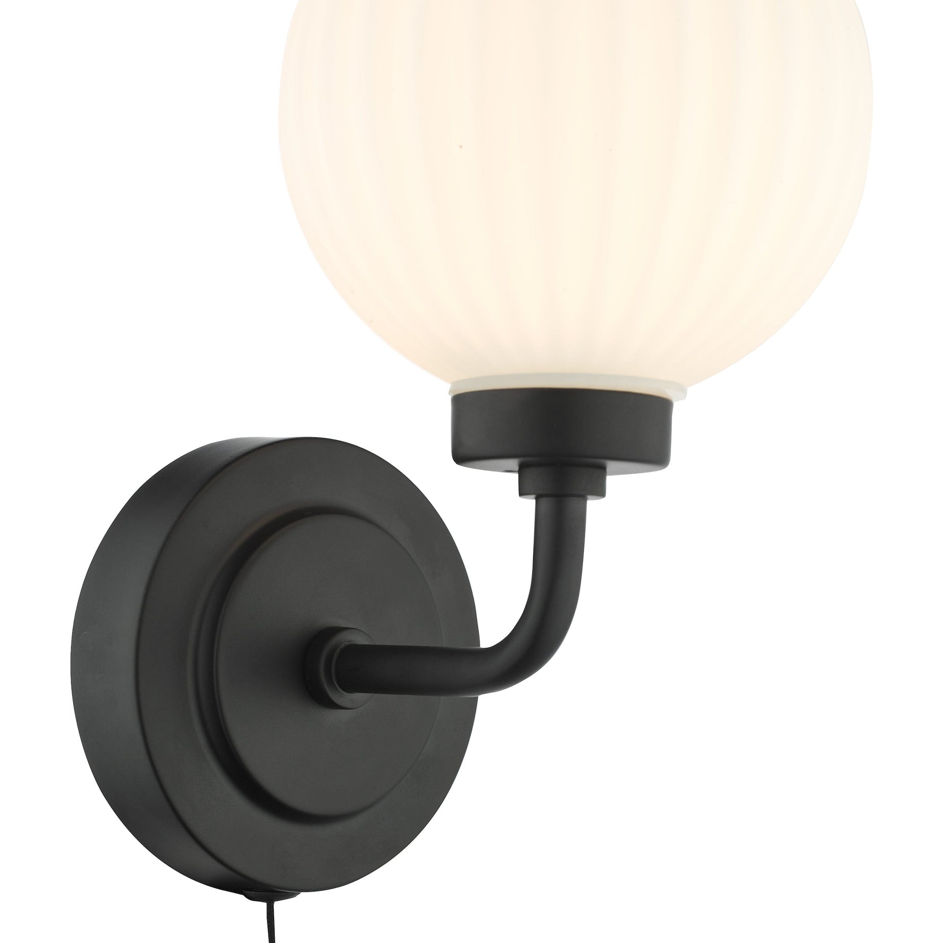 dar lighting Alrik Bathroom Wall Light Matt Black Opal Glass IP44 ALR0722